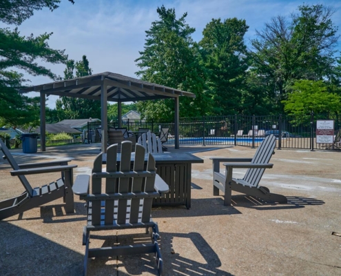 Seven Oaks Apartments Poolside Patio Furniture Detail in Morgantown WV